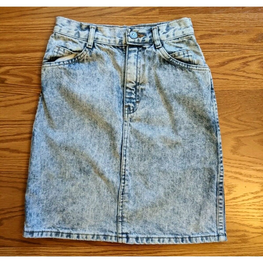Jordache Vintage 80s Retro Casual Acid Wash Denim High Waist Mini Skirt sz 10